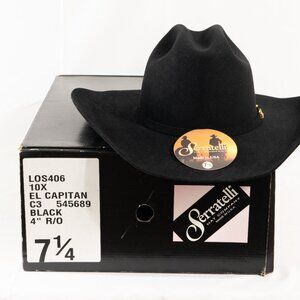 Serratelli (10X) - Beaver Cowboy Hat - Size: 7 1/4 - Black